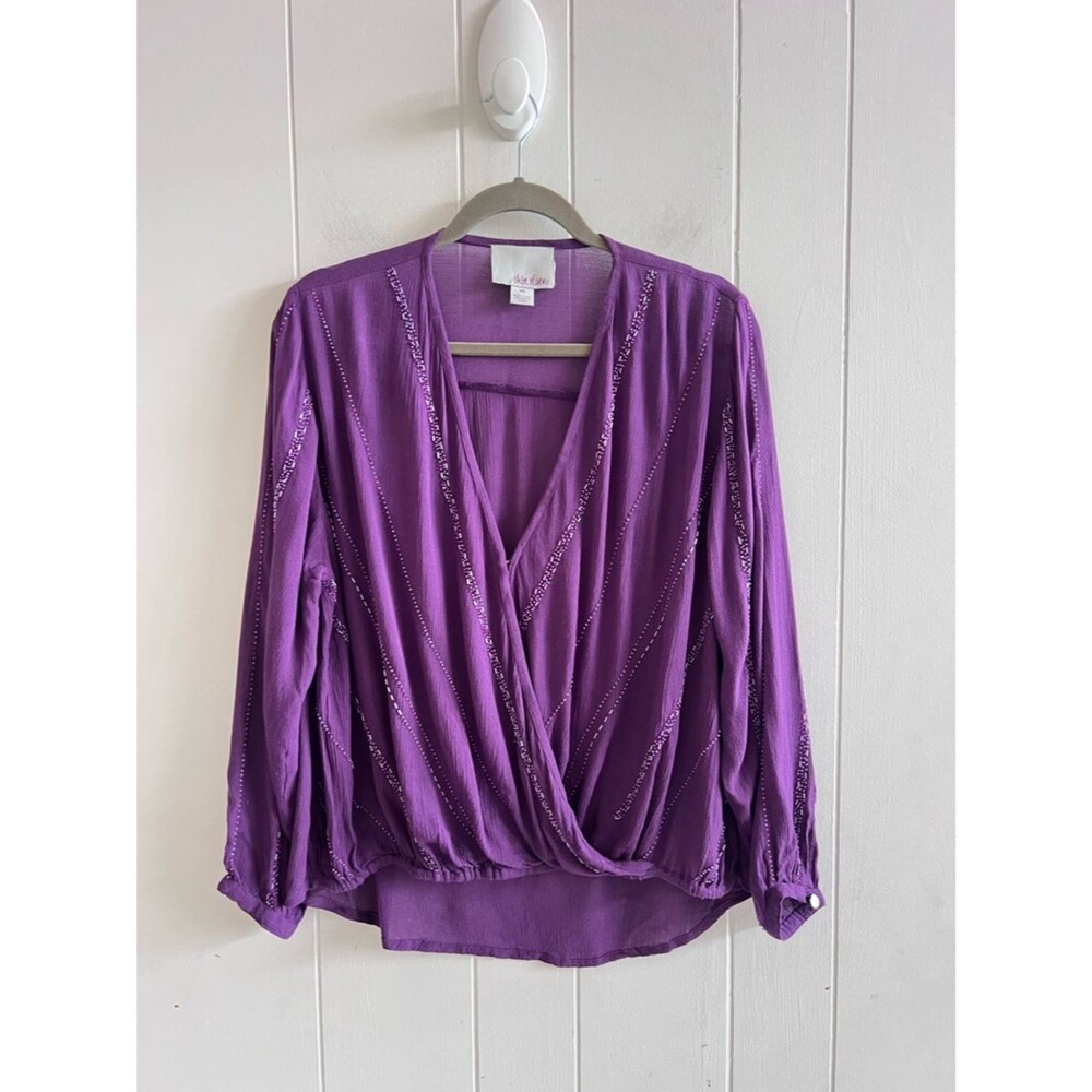 Anthropologie Chloe Oliver Purple Beaded Long Sleeve Blouse